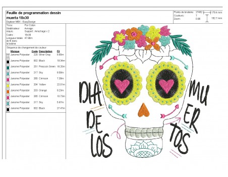 Motif de broderie machine  tête muerta