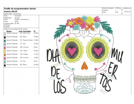 Motif de broderie machine  tête muerta