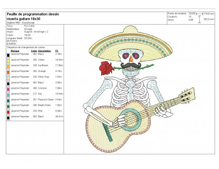 Embroidery design flowers skull muerta