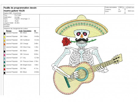 Embroidery design flowers skull muerta