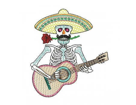 Embroidery design flowers skull muerta