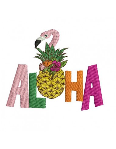 Motif de broderie machine  ananas flamant rose  aloha