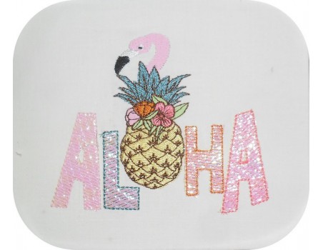 Motif de broderie machine  ananas flamant rose  aloha en mylar