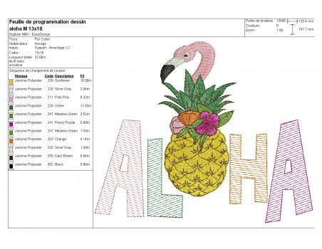 Instant download machine embroidery pineapple  flamingo aloha