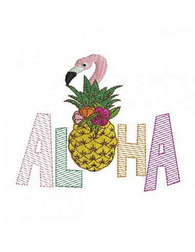 Instant download machine embroidery pineapple  flamingo aloha