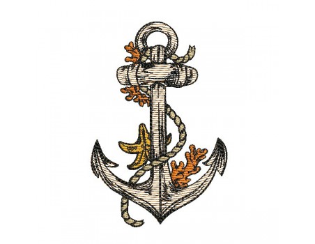 Instant download machine embroidery design anchor with corals