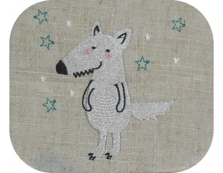 motif de broderie machine loup dans les étoiles