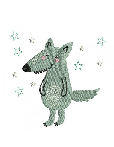 embroidery design sitting wolf