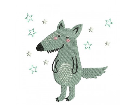 embroidery design sitting wolf