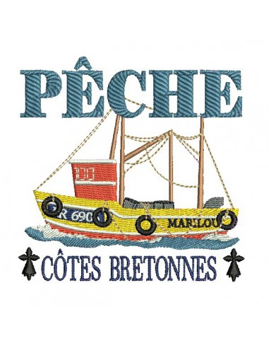 Motif de broderie  machine bateau pêche