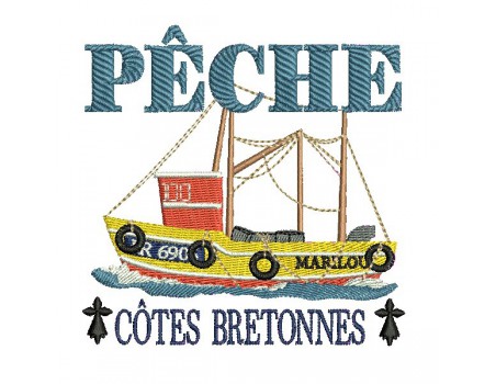 Motif de broderie  machine bateau pêche