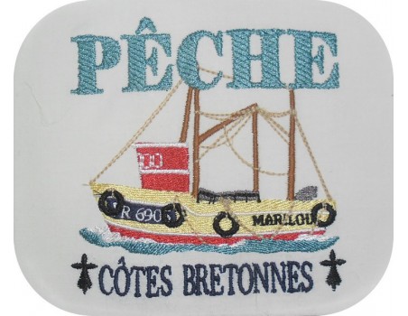 Motif de broderie  machine bateau pêche