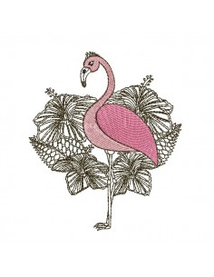 Motif de broderie machine flamant rose fleurs tropicales