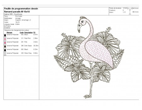 Instant download machine embroidery design mylar flamingo tropicals flowers