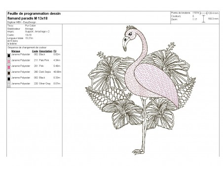 Instant download machine embroidery design mylar flamingo tropicals flowers