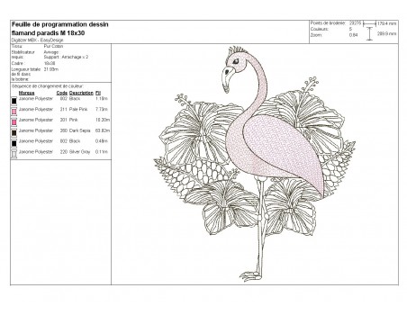 Instant download machine embroidery design mylar flamingo tropicals flowers