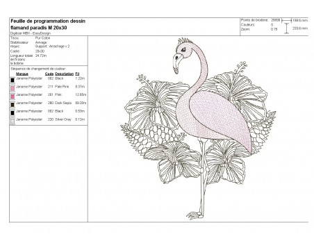 Instant download machine embroidery design mylar flamingo tropicals flowers