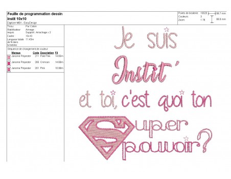 Motif de broderie instit super pouvoir