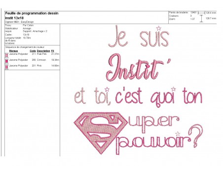 Motif de broderie instit super pouvoir