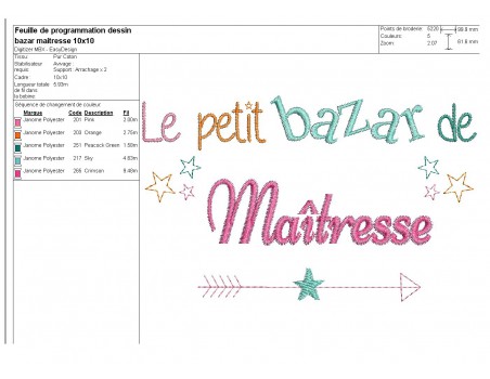 Motif de broderie texte bazar de maîtresse