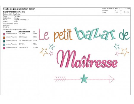 Motif de broderie texte bazar de maîtresse