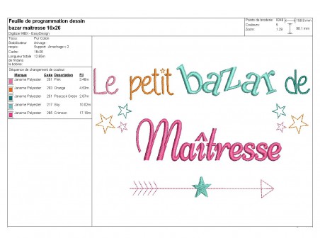 Motif de broderie texte bazar de maîtresse