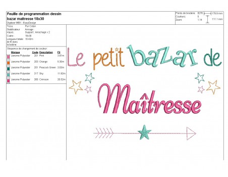 Motif de broderie texte bazar de maîtresse