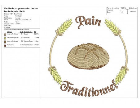 Motif de broderie machine  boule de pain traditionnel