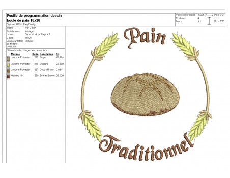 Motif de broderie machine  boule de pain traditionnel