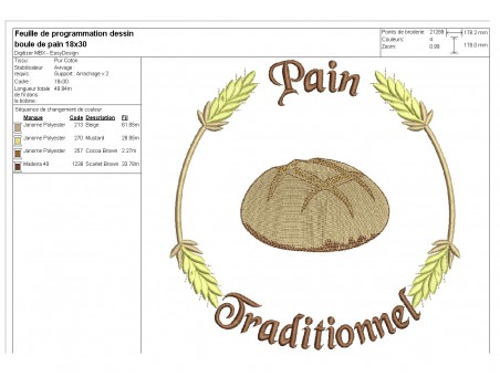 Motif de broderie machine  boule de pain traditionnel