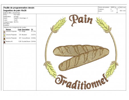 Motif de broderie machine  baguettes traditionnelles