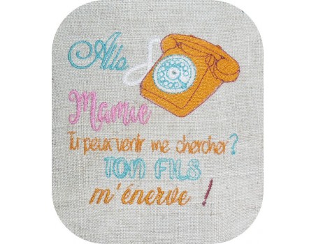 Motif de broderie  texte allo  mamie fils