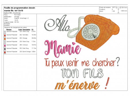 Motif de broderie  texte allo  mamie fils