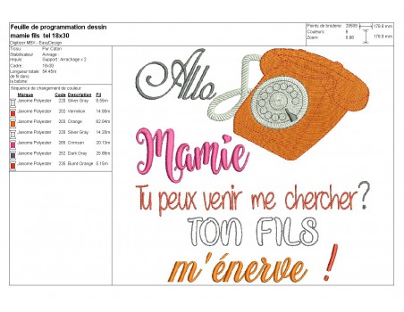 Motif de broderie  texte allo  mamie fils