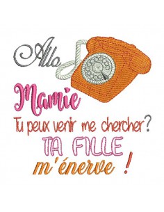 Motif de broderie  texte allo  mamie fille
