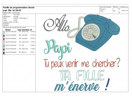 Motif de broderie  texte allo  papi fille