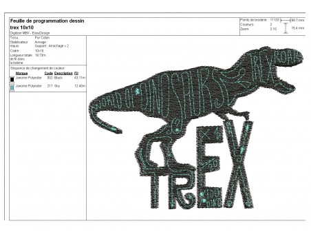 Motif de broderie machine Tyrannosaure