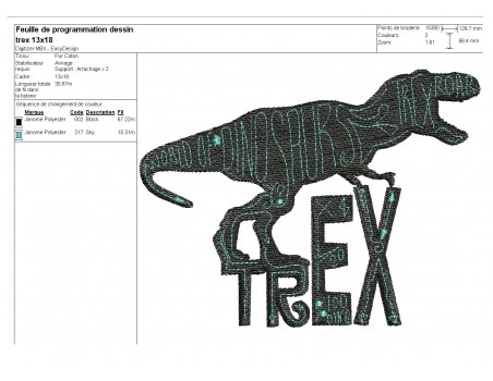 Motif de broderie machine Tyrannosaure