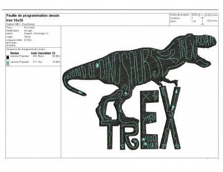 Motif de broderie machine Tyrannosaure