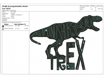 Embroidery design Tyrannosaurus