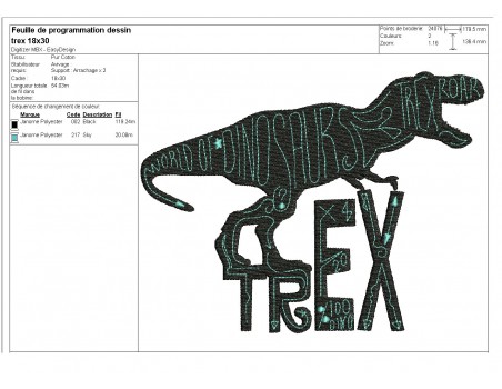 Motif de broderie machine Tyrannosaure