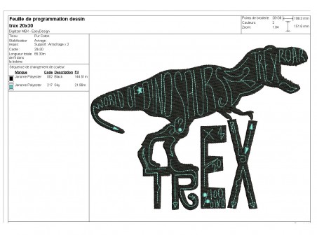 Motif de broderie machine Tyrannosaure