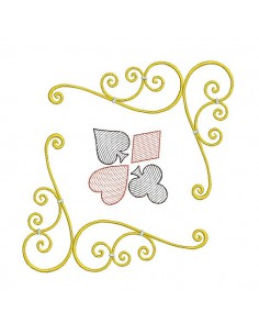 Motif de broderie machine as centre jeu de  cartes couleurs en mylar