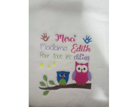 Motif de broderie texte  chouettes câlins