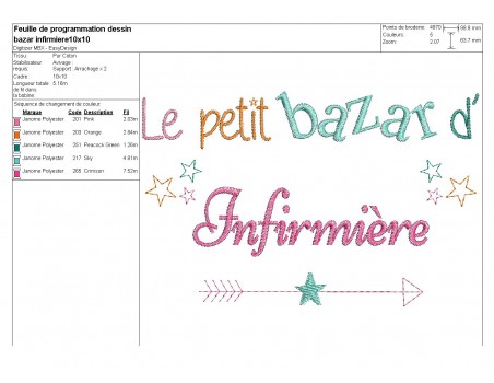 Motif de broderie texte bazar d' infirmière