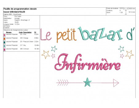 Motif de broderie texte bazar d' infirmière