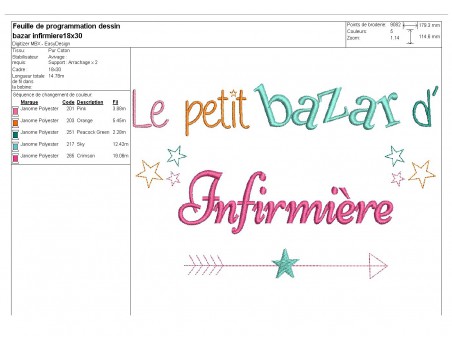 Motif de broderie texte bazar d' infirmière