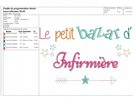 Motif de broderie texte bazar d' infirmière