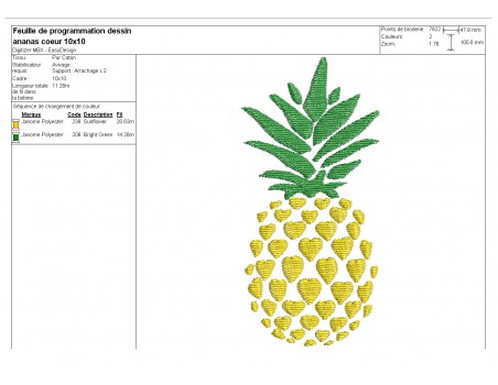 Motif de broderie machine ananas coeur