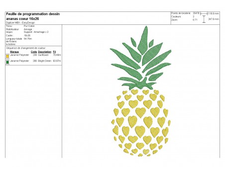 Motif de broderie machine ananas coeur